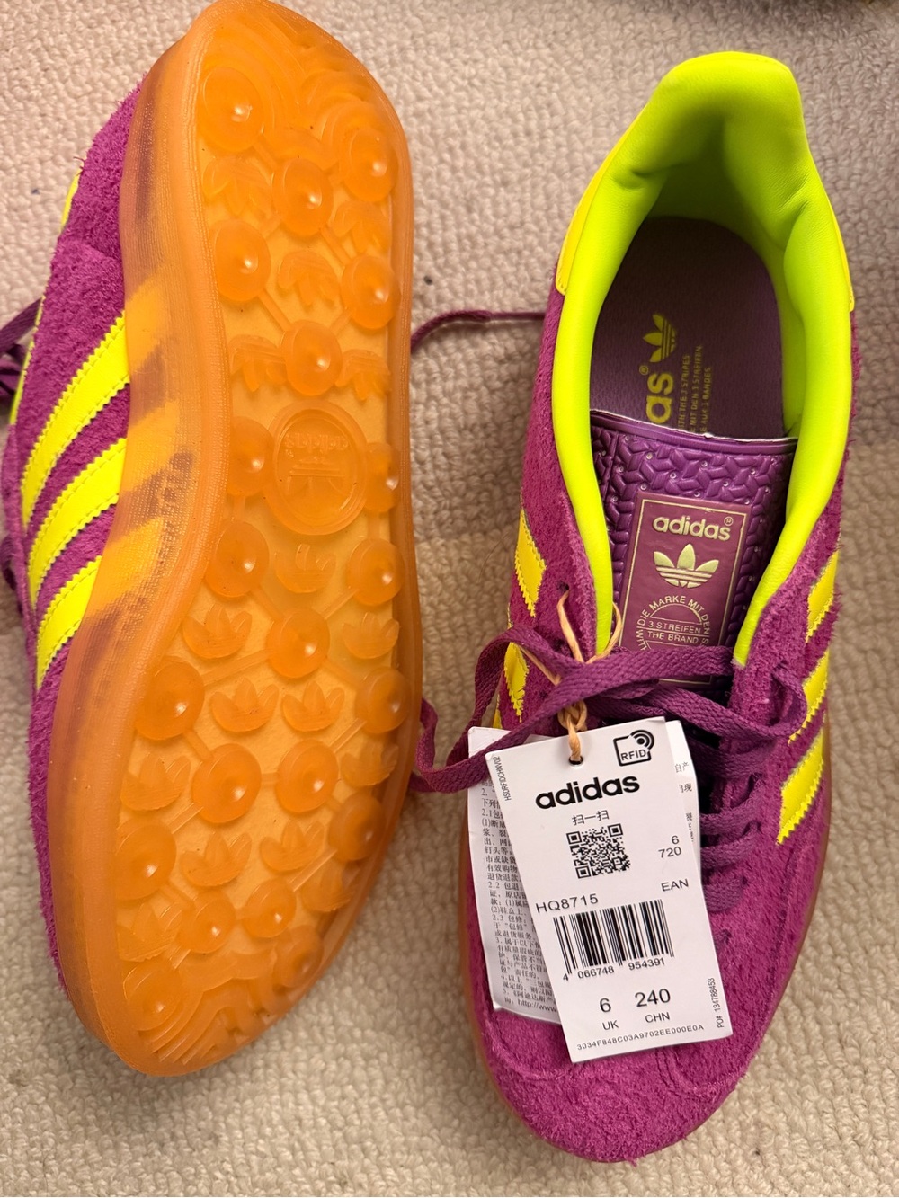 adidas spezial Women's Purple & Neon Yellow Suede Sneakers - Picture 2 of 5